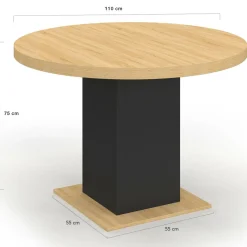 IDMarket Table à manger ronde bois et noir 6 personnes* Collection Moderne|Tables