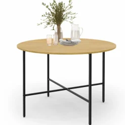 IDMarket Table à manger ronde bois et métal 110 cm 4 personnes* Tables|Tables Et Chaises