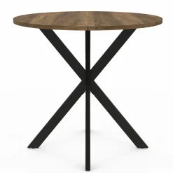 IDMarket Table à manger ronde bois foncé et noir 80 cm* Collection Vintage|Collection Industrielle