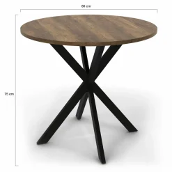 IDMarket Table à manger ronde bois foncé et noir 80 cm* Collection Vintage|Collection Industrielle