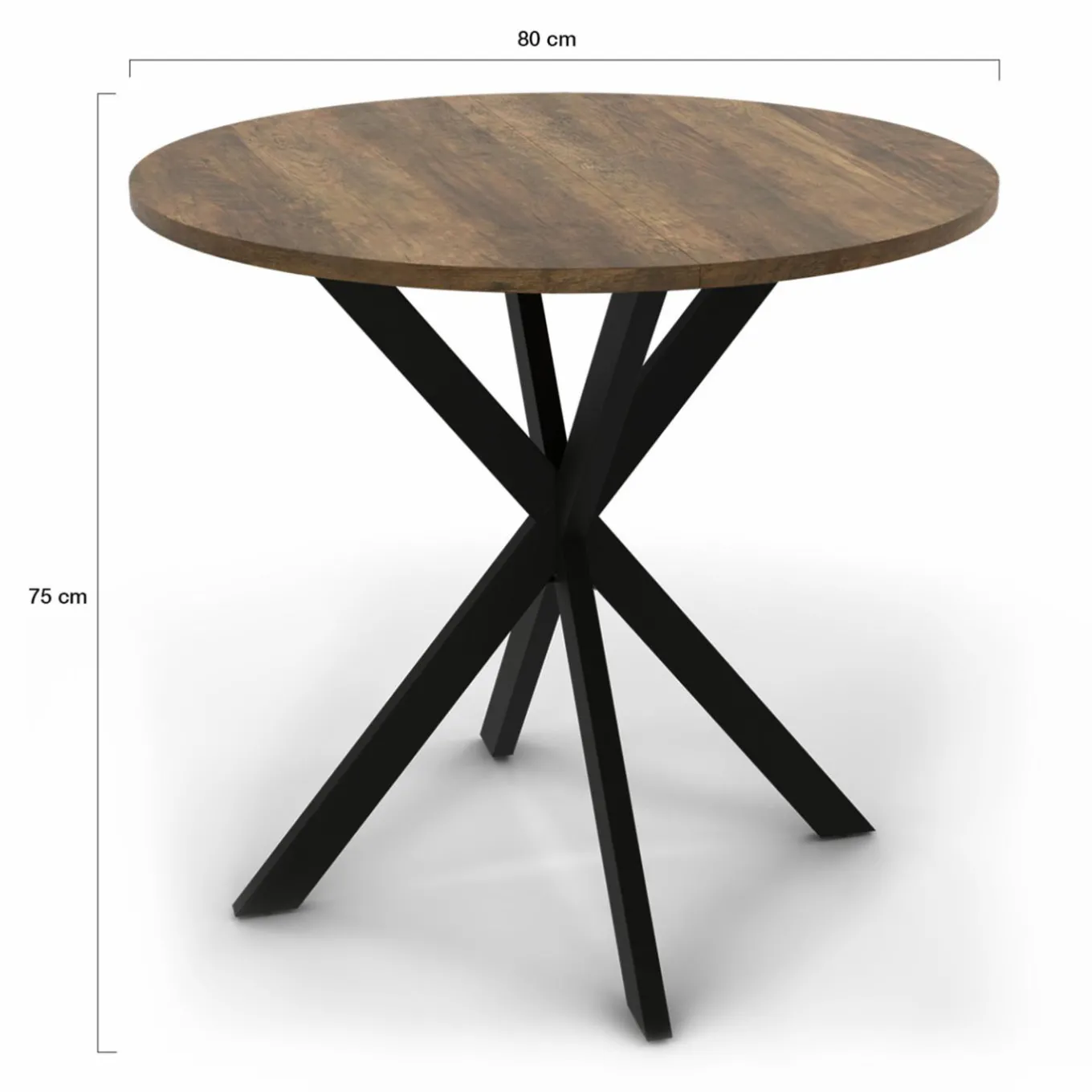 IDMarket Table à manger ronde bois foncé et noir 80 cm* Collection Vintage|Collection Industrielle