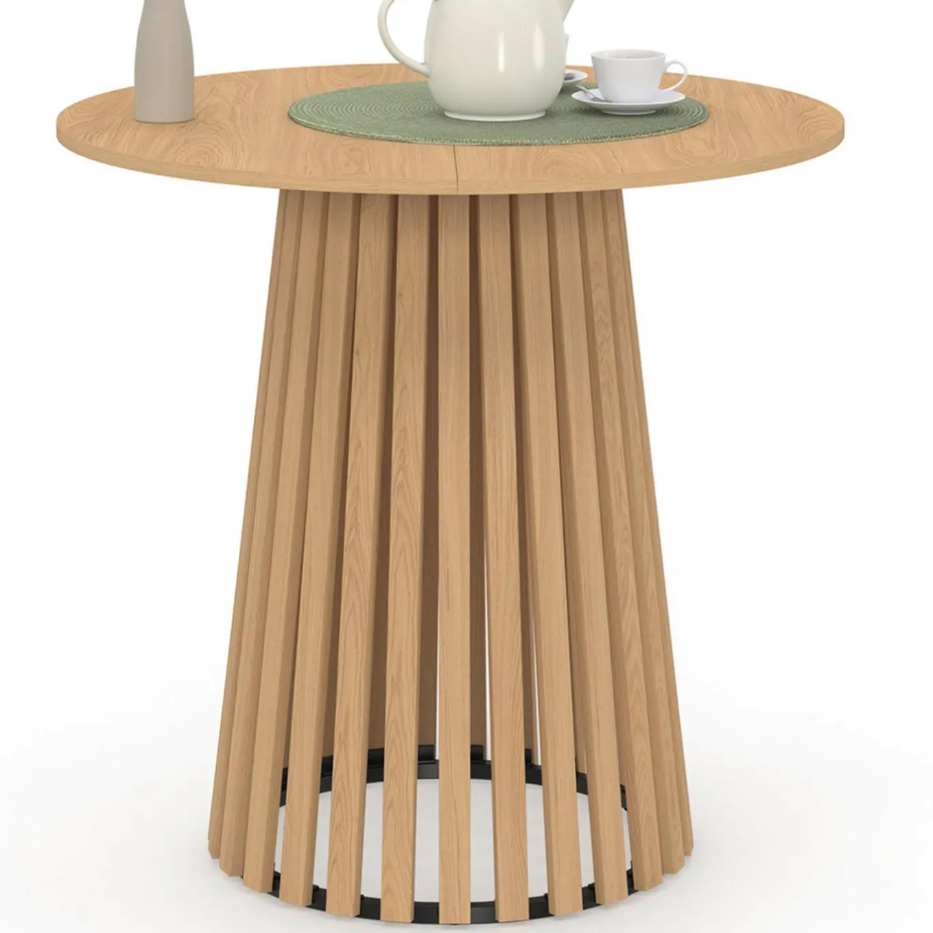 IDMarket Table à manger ronde CARMEN 6 personnes pied bois en lattes et plateau bois 80 cm* Meubles En Bois|Tables