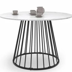 IDMarket Table à manger ronde effet marbre blanc et pied en métal* Collection Contemporaine|Tables