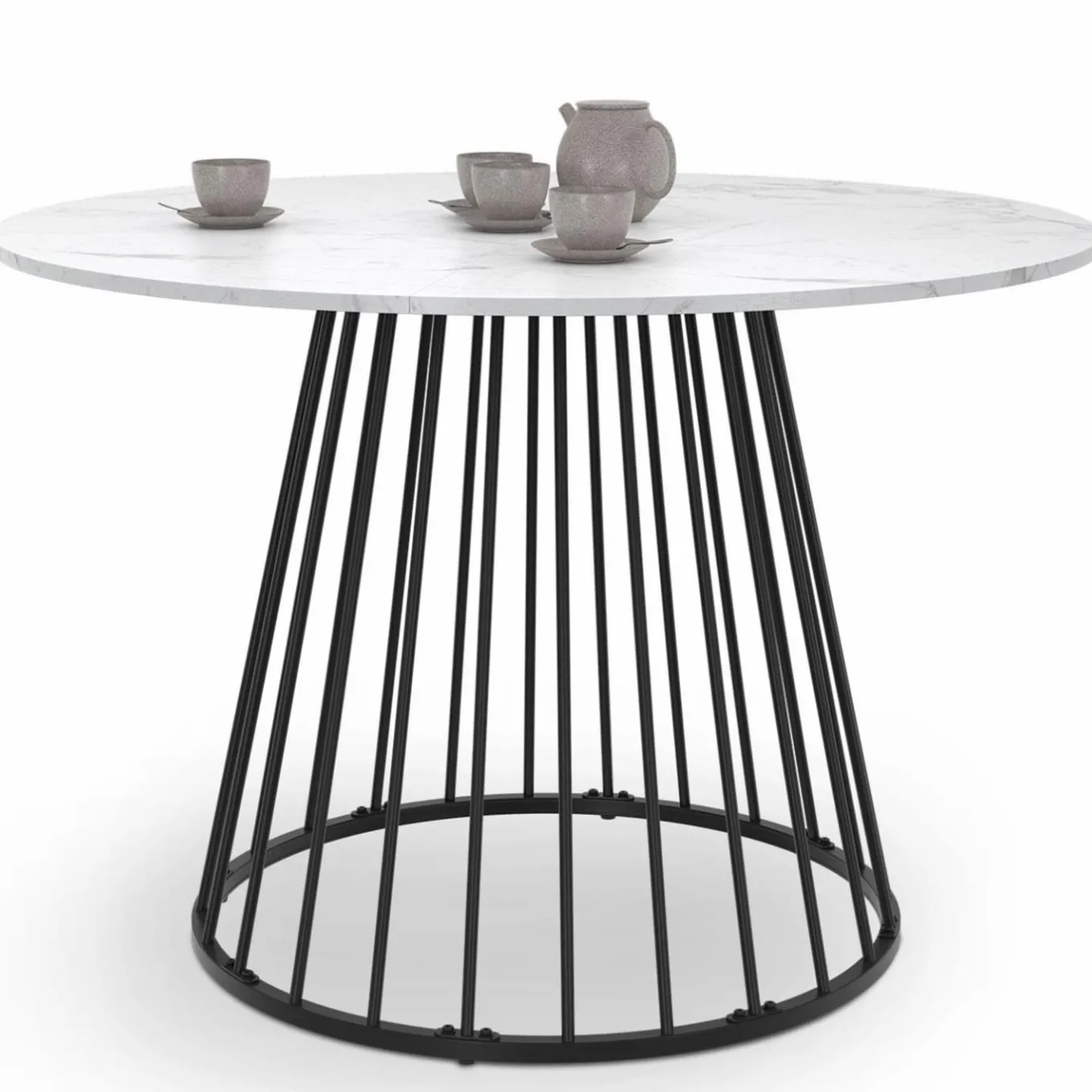 IDMarket Table à manger ronde effet marbre blanc et pied en métal* Collection Contemporaine|Tables