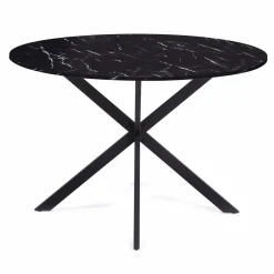IDMarket Table à manger ronde effet marbre noir pied araignée métal noir* Collection Design|Tables
