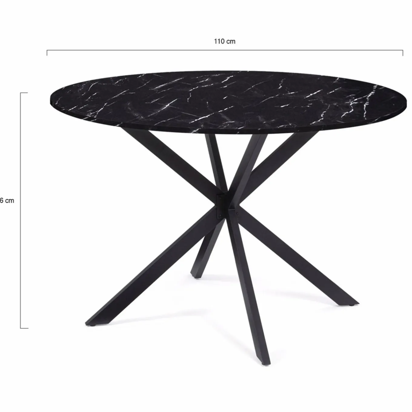 IDMarket Table à manger ronde effet marbre noir pied araignée métal noir* Collection Design|Tables