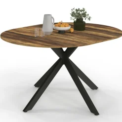 IDMarket Table à manger ronde extensible bois foncé et noir 110-150 cm 4-8 personnes pied araignée* Tables