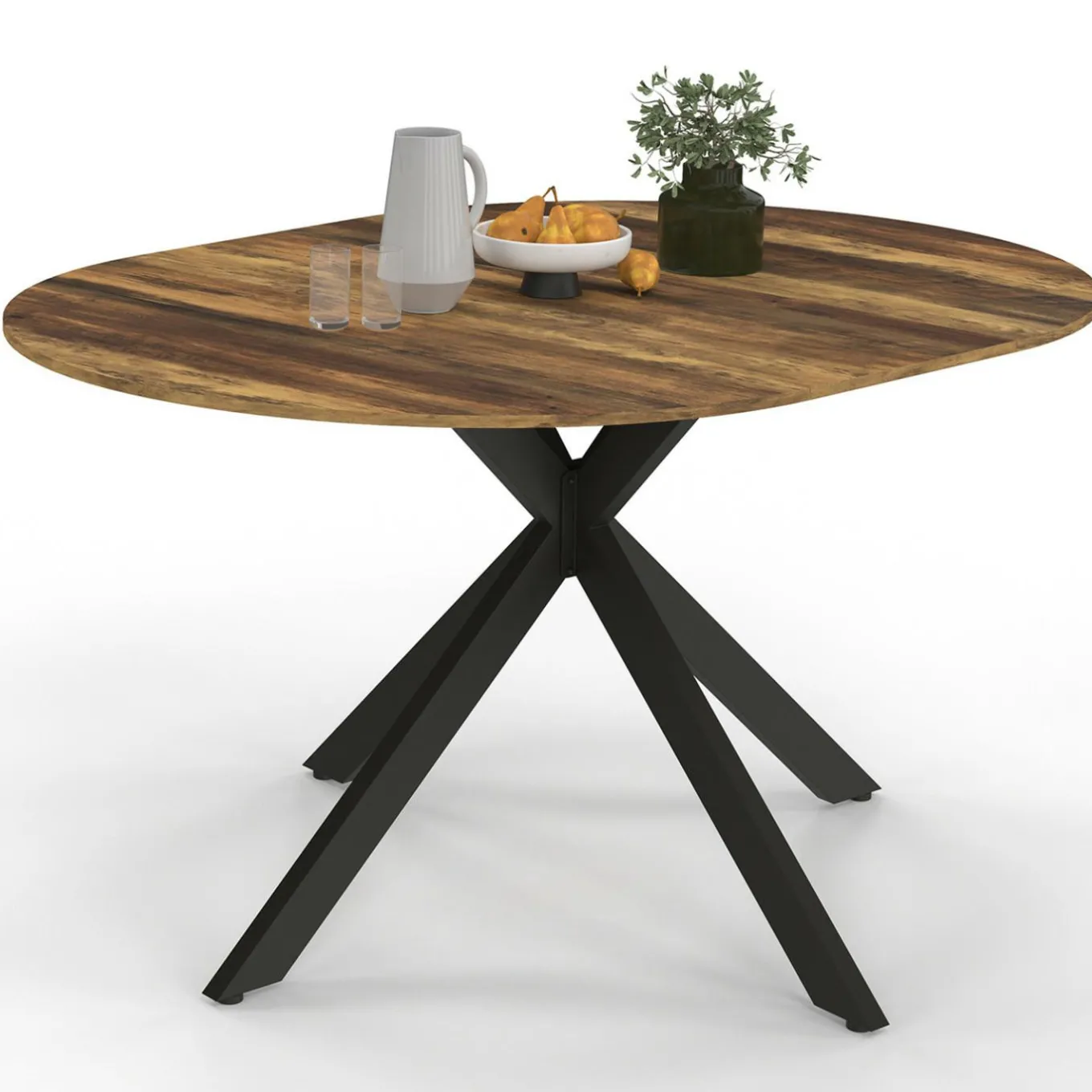 IDMarket Table à manger ronde extensible bois foncé et noir 110-150 cm 4-8 personnes pied araignée* Tables
