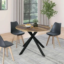 IDMarket Table à manger ronde extensible bois foncé et noir 110-150 cm 4-8 personnes pied araignée* Tables