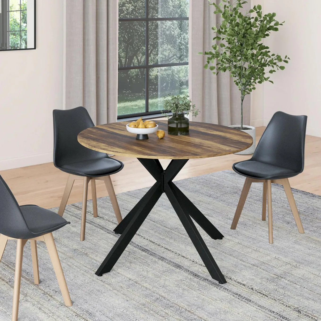 IDMarket Table à manger ronde extensible bois foncé et noir 110-150 cm 4-8 personnes pied araignée* Tables