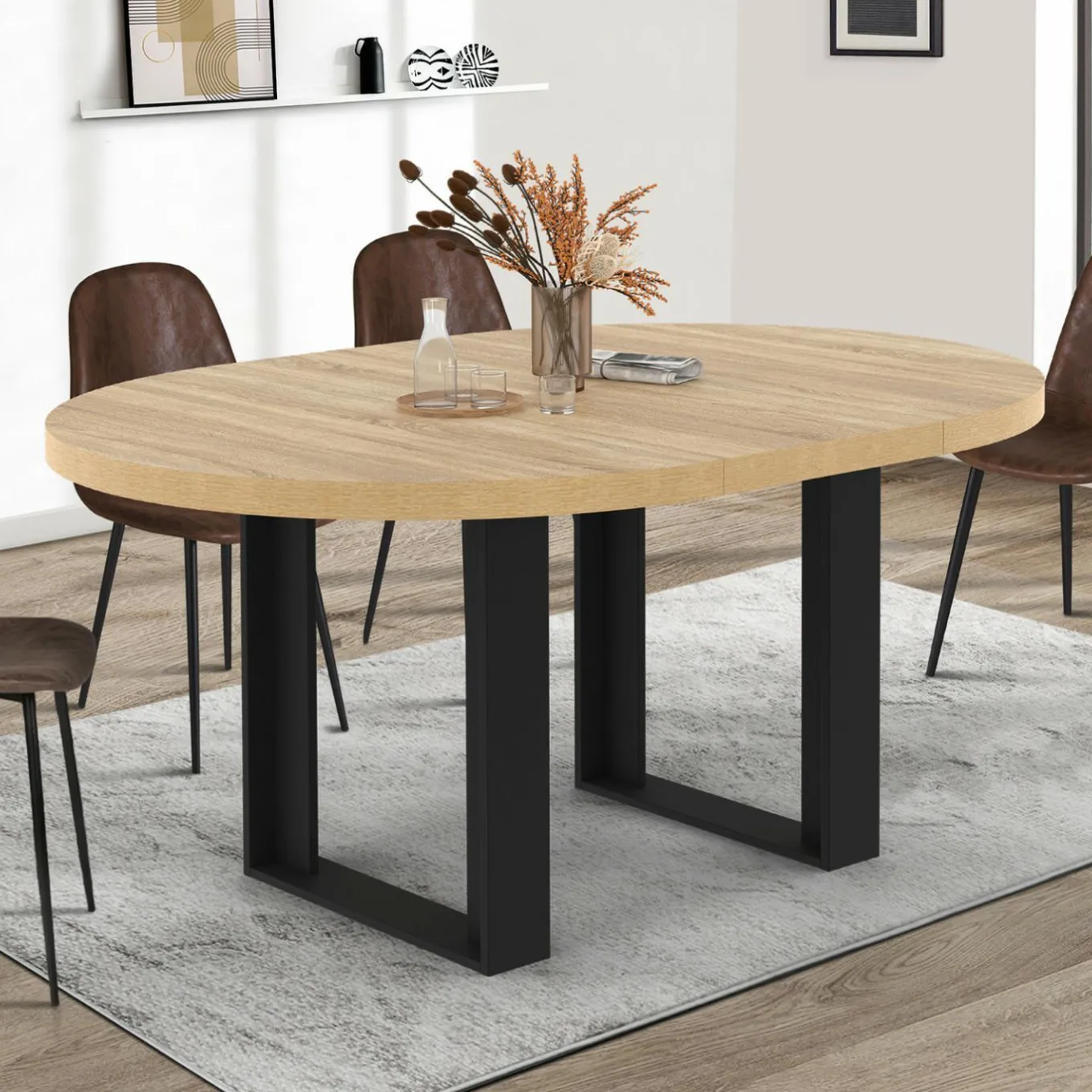 IDMarket Table à manger ronde extensible bois et noir 4-6 personnes* Tables|Tables Et Chaises
