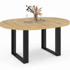 IDMarket Table à manger ronde extensible bois et noir 4-6 personnes* Tables|Tables Et Chaises
