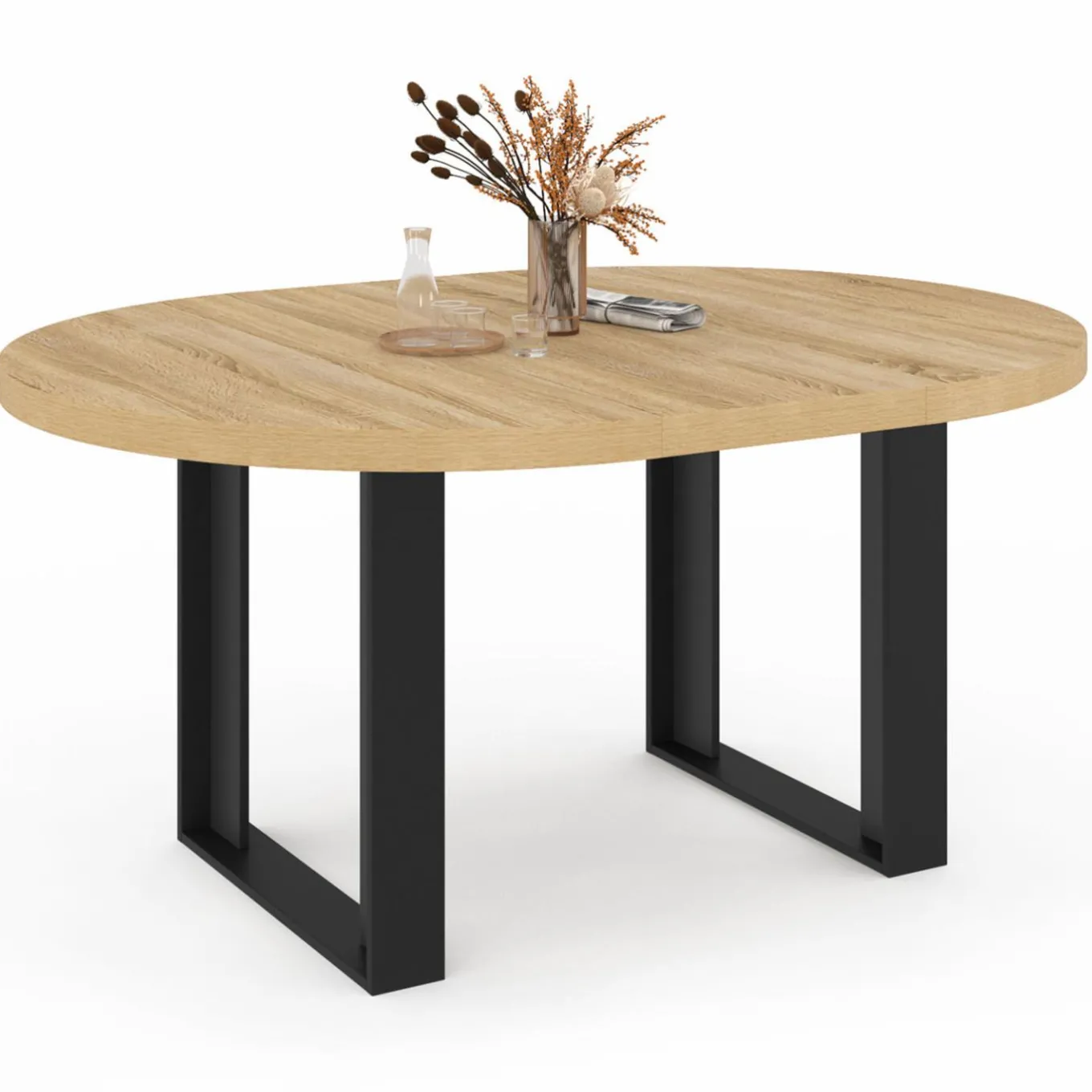 IDMarket Table à manger ronde extensible bois et noir 4-6 personnes* Tables|Tables Et Chaises