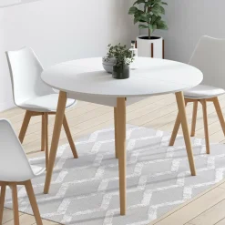 IDMarket Table à manger ronde extensible 4-8 personnes blanc pied bois 110-150 cm* Meubles Blancs|Collection Scandinave
