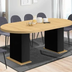 IDMarket Table à manger ronde extensible 110-200 cm 4-10 personnes bois et noir style moderne* Collection Contemporaine|Tables