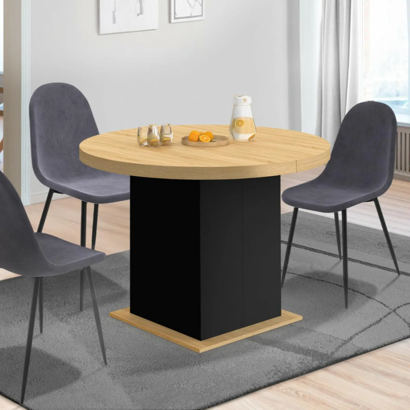 IDMarket Table à manger ronde extensible 110-200 cm 4-10 personnes bois et noir style moderne* Collection Contemporaine|Tables