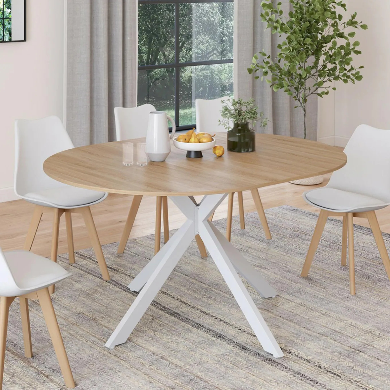 IDMarket Table à manger ronde extensible bois et blanc 110-150 cm 4-8 personnes pied araignée* Tables