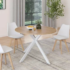 IDMarket Table à manger ronde extensible bois et blanc 110-150 cm 4-8 personnes pied araignée* Tables