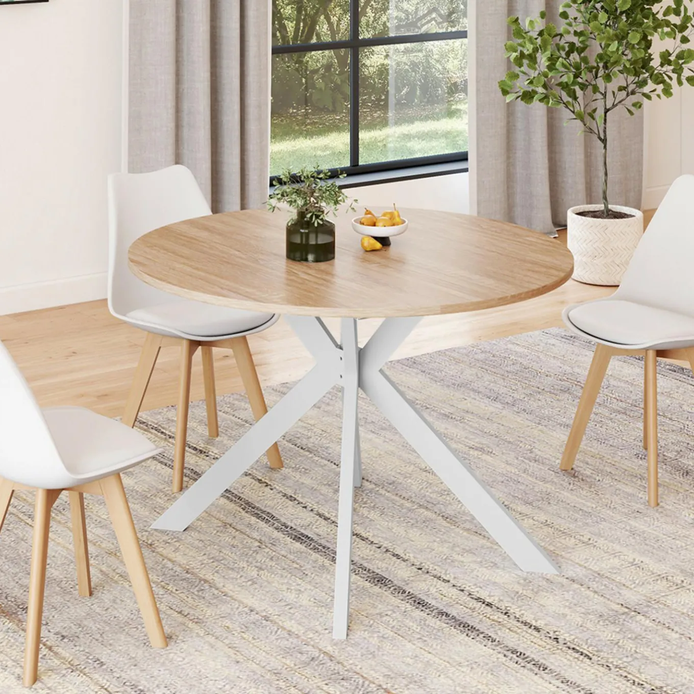 IDMarket Table à manger ronde extensible 110-200 cm 4-10 personnes bois et blanc pied araignée* Tables|Tables Et Chaises
