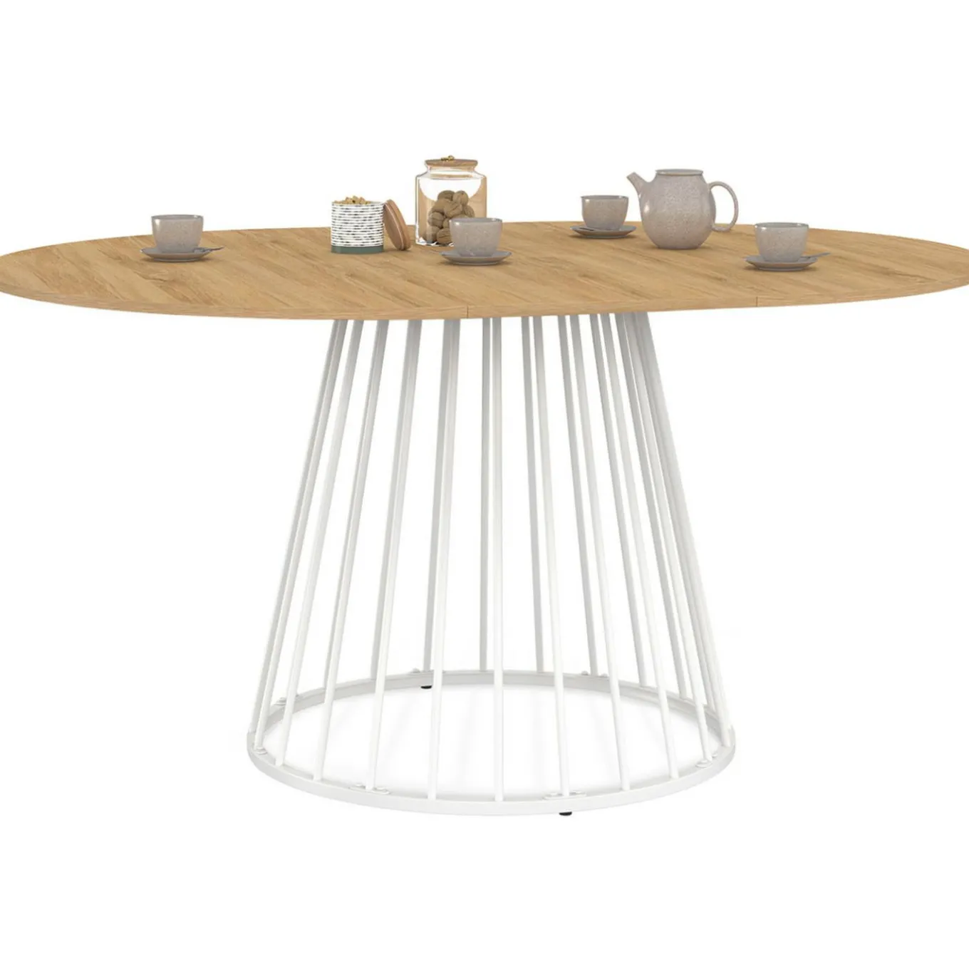 IDMarket Table à manger ronde extensible 110-150 cm 4-8 personnes plateau bois et pied filaire métal blanc* Salle À Manger Complète|Tables Et Chaises