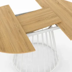 IDMarket Table à manger ronde extensible 110-150 cm 4-8 personnes plateau bois et pied filaire métal blanc* Salle À Manger Complète|Tables Et Chaises