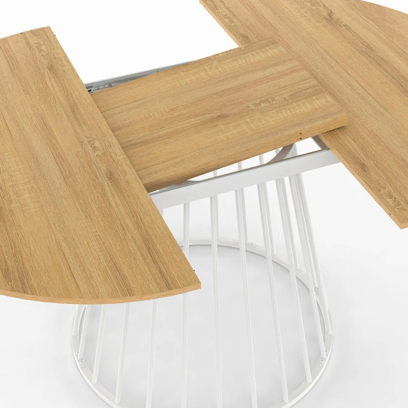 IDMarket Table à manger ronde extensible 110-150 cm 4-8 personnes plateau bois et pied filaire métal blanc* Salle À Manger Complète|Tables Et Chaises