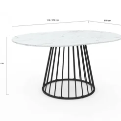 IDMarket Table à manger ronde extensible 110-150 cm 4-8 personnes plateau effet marbre blanc et pied filaire métal noir* Tables|Tables Et Chaises