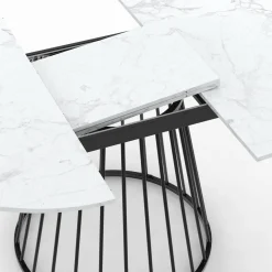 IDMarket Table à manger ronde extensible 110-150 cm 4-8 personnes plateau effet marbre blanc et pied filaire métal noir* Tables|Tables Et Chaises