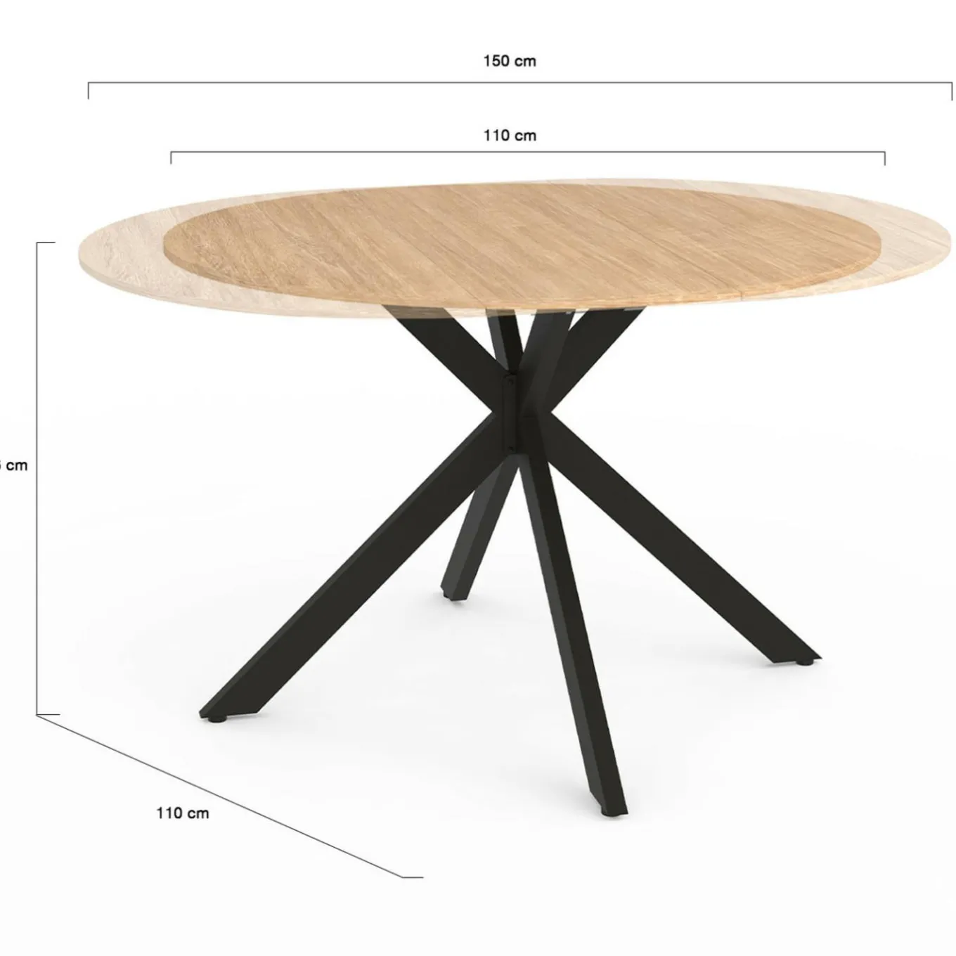 IDMarket Table à manger ronde extensible noir et bois pour 6-8 personnes* Tables