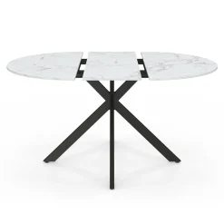 IDMarket Table à manger ronde extensible plateau effet marbre 110-150 cm 4-8 personnes pied araignée métal noir* Tables