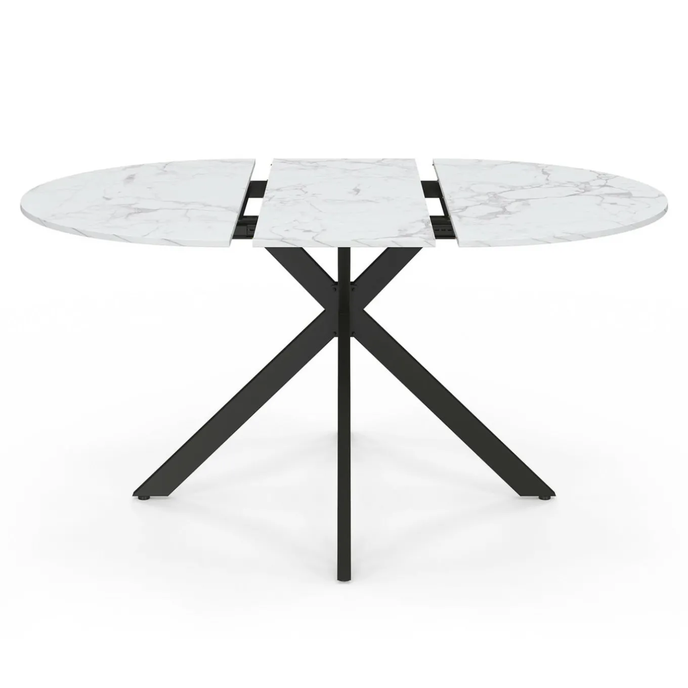 IDMarket Table à manger ronde extensible plateau effet marbre 110-150 cm 4-8 personnes pied araignée métal noir* Tables
