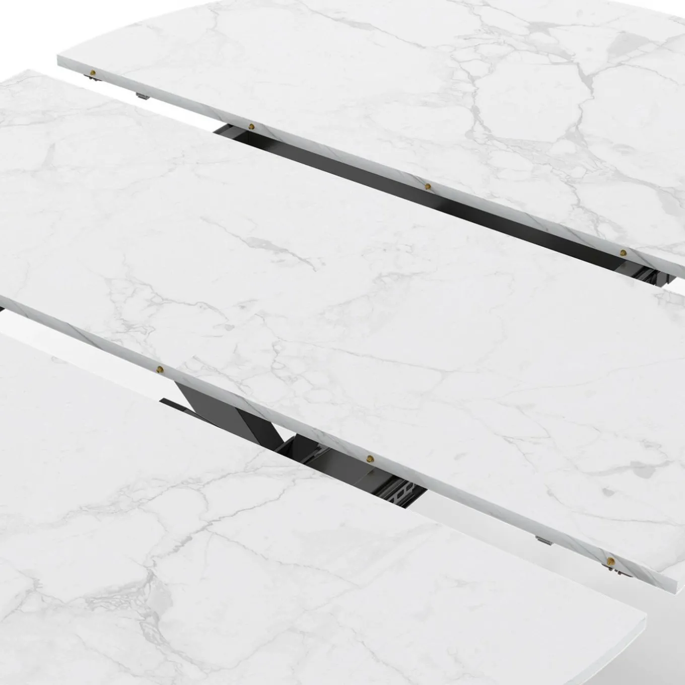 IDMarket Table à manger ronde extensible plateau effet marbre 110-150 cm 4-8 personnes pied araignée métal noir* Tables