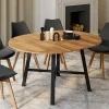 IDMarket Table à manger ronde extensible bois et métal noir* Meubles En Bois|Collection Industrielle