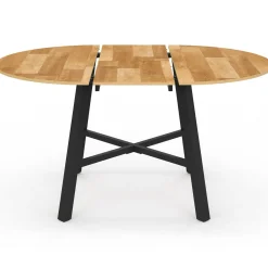 IDMarket Table à manger ronde extensible bois et métal noir* Meubles En Bois|Collection Industrielle
