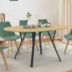 IDMarket Table à manger ronde extensible 110-150 cm 4-8 personnes bois et noir design industriel* Tables|Tables Et Chaises