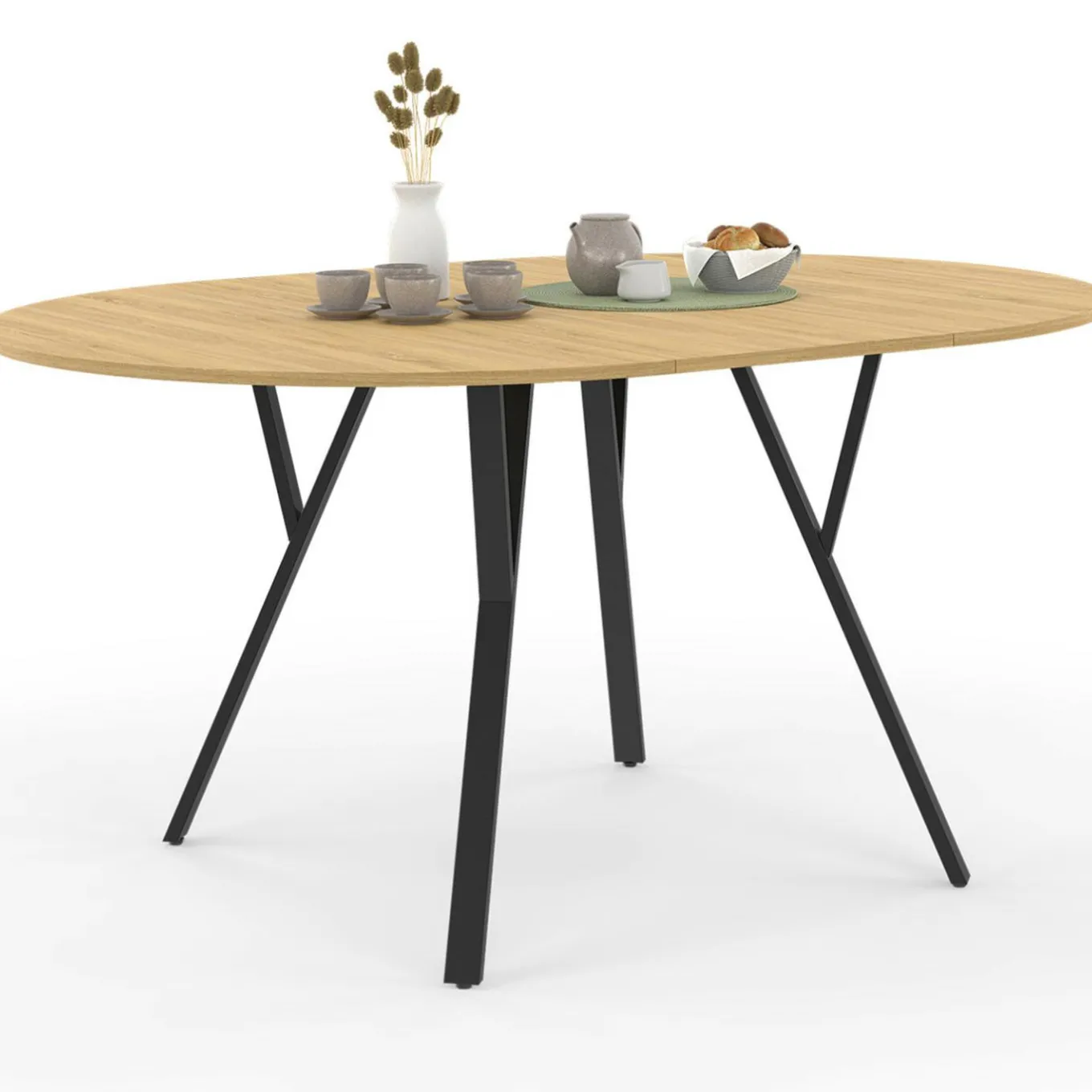 IDMarket Table à manger ronde extensible 110-150 cm 4-8 personnes bois et noir design industriel* Tables|Tables Et Chaises