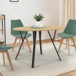IDMarket Table à manger ronde extensible 110-150 cm 4-8 personnes bois et noir design industriel* Tables|Tables Et Chaises