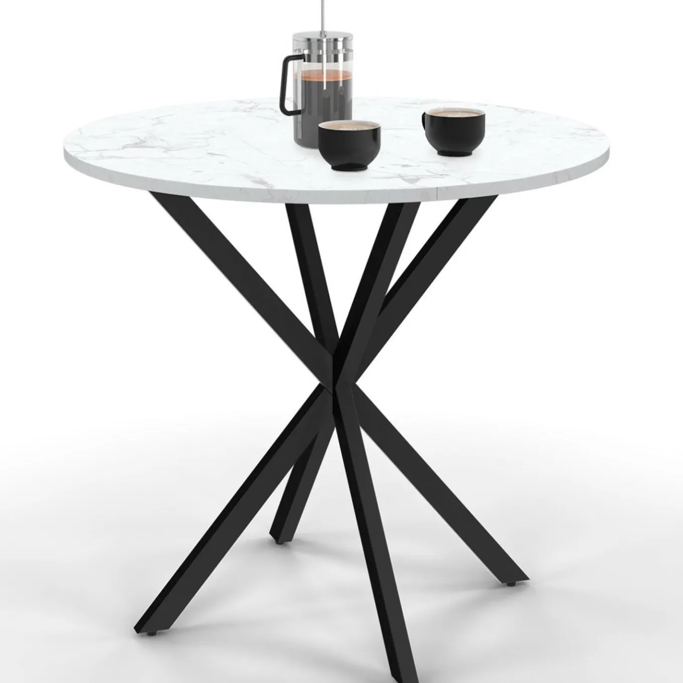 IDMarket Table à manger ronde plateau effet marbre blanc pied araignée noir 4 personnes* Collection Design|Collection Moderne