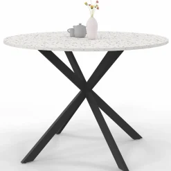 IDMarket Table à manger ronde plateau effet terrazzo et noir 110 cm* Collection Design|Collection Scandinave