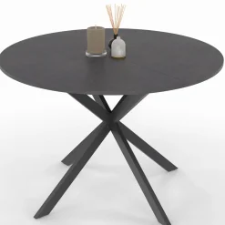 IDMarket Table à manger ronde plateau effet béton 110 cm pied araignée gris anthracite 6 personnes* Meubles En Bois|Collection Moderne