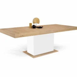 IDMarket Table avec pied central bois et blanc extensible* Meubles En Bois|Collection Design