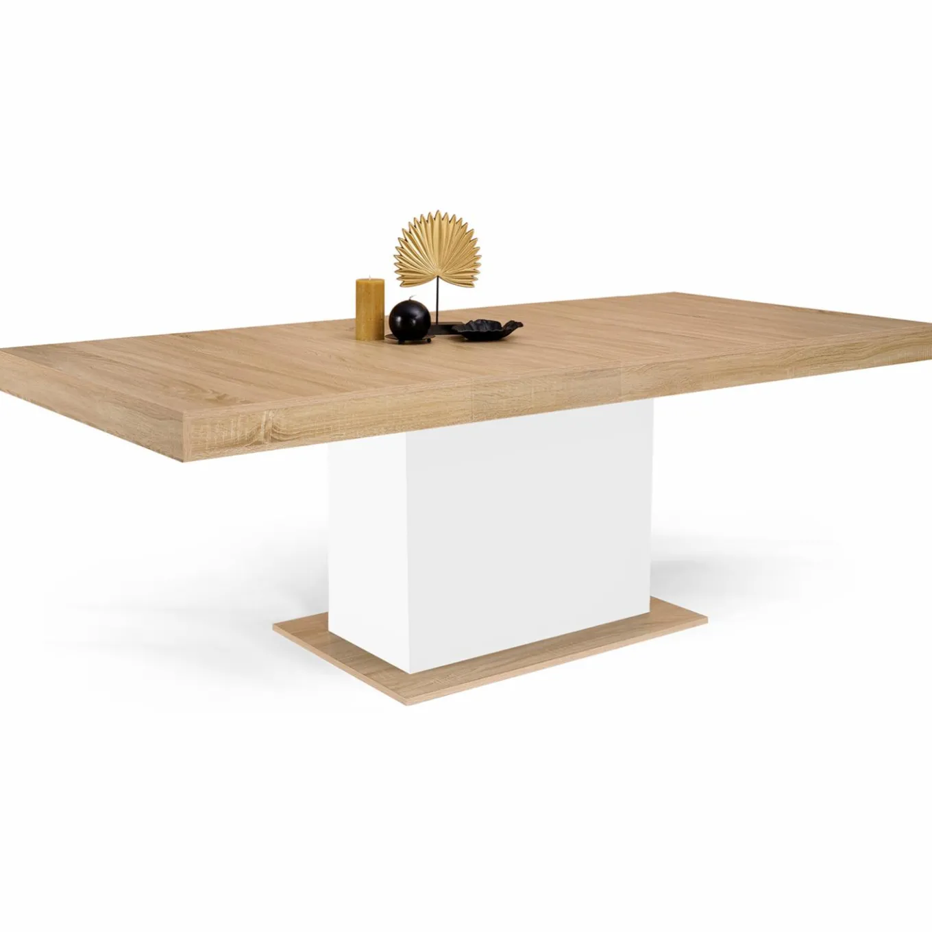 IDMarket Table avec pied central bois et blanc extensible* Meubles En Bois|Collection Design