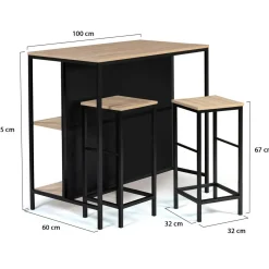 IDMarket Table bar industriel 2 tabourets* Meubles Hauts|Meubles Noirs