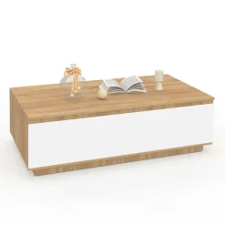 IDMarket Table basse 110 cm avec porte façon hêtre et blanc* Collection Contemporaine|Tables Basses