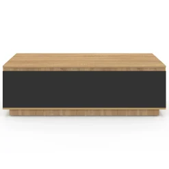 IDMarket Table basse 110 cm avec porte façon hêtre et noir* Collection Contemporaine|Tables Basses