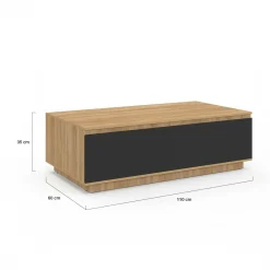 IDMarket Table basse 110 cm avec porte façon hêtre et noir* Collection Contemporaine|Tables Basses