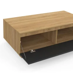 IDMarket Table basse 110 cm avec porte façon hêtre et noir* Collection Contemporaine|Tables Basses