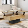 IDMarket Table basse 2 plateaux relevables bois et noir* Tables Basses|Salon Complet