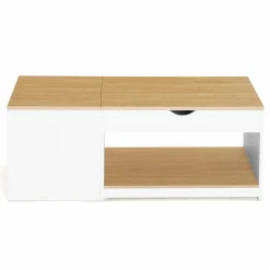 IDMarket Table basse 2 plateaux relevables bois blanc et façon hêtre* Meubles Blancs|Meubles En Bois