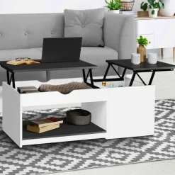 IDMarket Table basse 2 plateaux relevables bois blanc et gris* Meubles Blancs|Collection Contemporaine